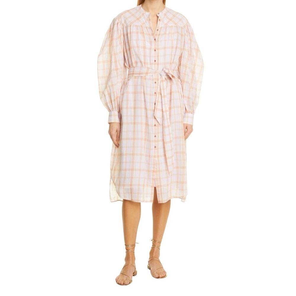 Ulla Johnson Fayette Plaid Long Sleeve Cotton Shirtdress Size 4 NWT